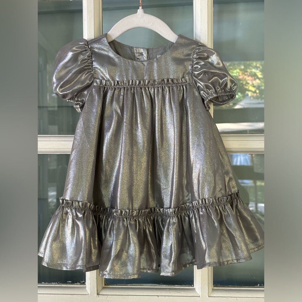 Baby Gap Silver Ruffled Dress with panties and shoes! 12-18m